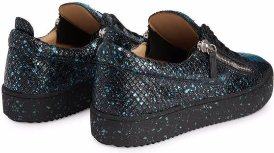 Giuseppe Zanotti Frankie sprayed snakeskin-textured sneakers Blue