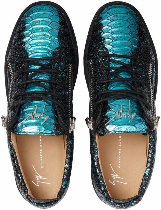 Giuseppe Zanotti Frankie sprayed snakeskin-textured sneakers Blue