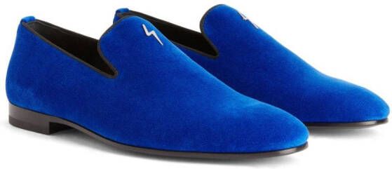 Giuseppe Zanotti G-Flash motif-embroidered suede loafers Blue