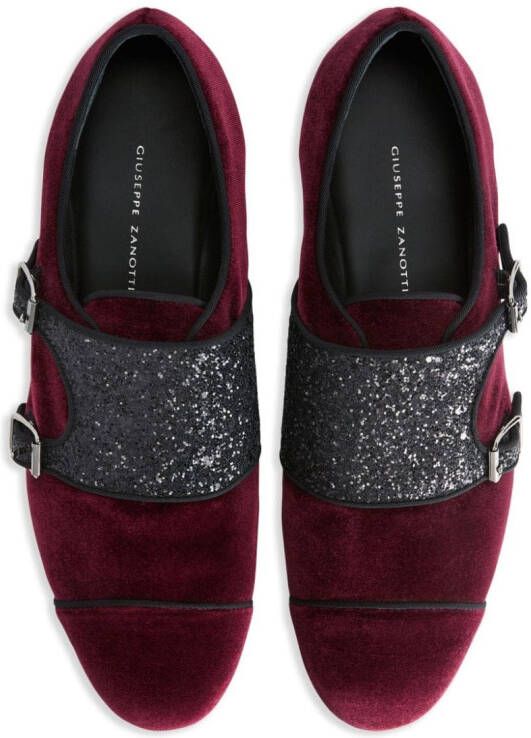 Giuseppe Zanotti Johnny Crystal embellished monk-strap loafers Red