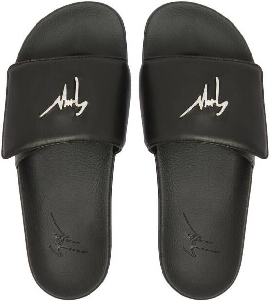 Giuseppe Zanotti logo-plaque flat slides Black