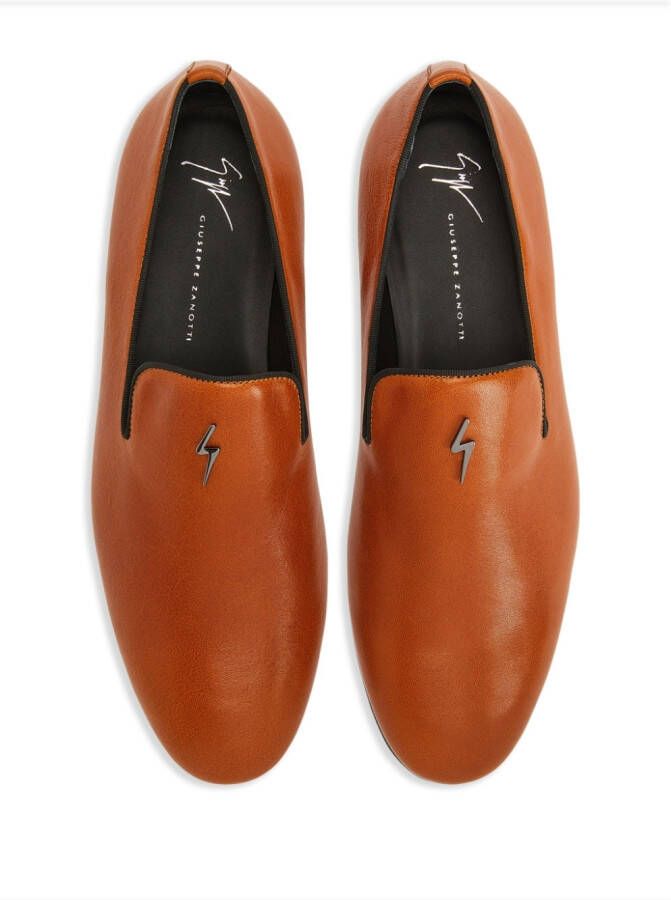 Giuseppe Zanotti logo-plaque leather loafers Orange