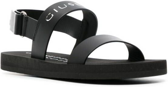 Giuseppe Zanotti logo-print flat sandals Black