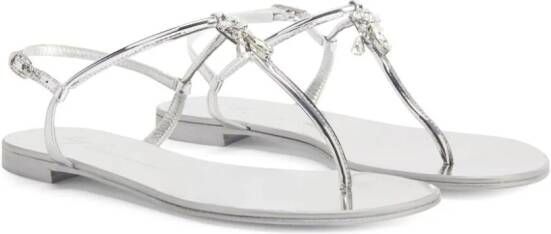 Giuseppe Zanotti Melissie crystal-embellished metallic-leather flat sandals Silver