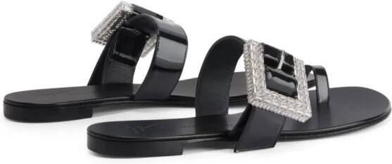 Giuseppe Zanotti Miss Buckle crystal-embellished patent sandals Black