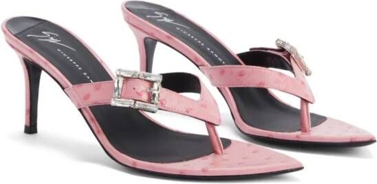 Giuseppe Zanotti Naomee 70mm crystal-buckle ostrich-effect mules Pink