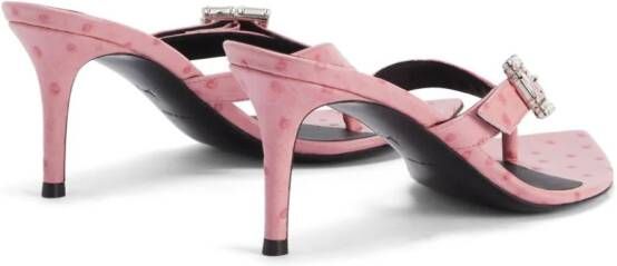 Giuseppe Zanotti Naomee 70mm crystal-buckle ostrich-effect mules Pink