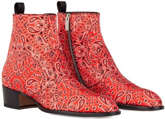 Giuseppe Zanotti paisley print ankle boots Red