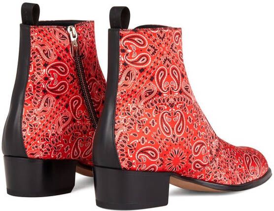 Giuseppe Zanotti paisley print ankle boots Red