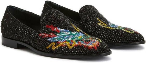Giuseppe Zanotti rhinestone-embellished dragon-motif loafers Black