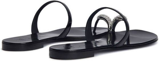 Giuseppe Zanotti Ring flat leather sandals Black