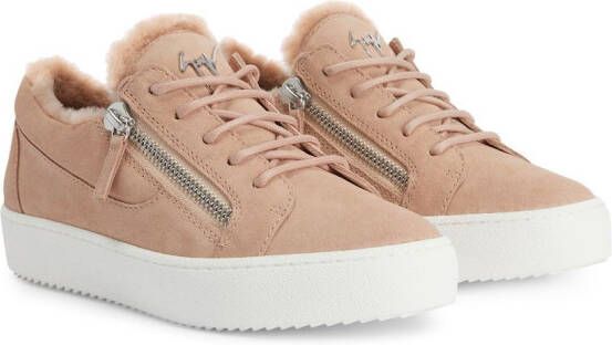 Giuseppe Zanotti shearling-trim suede sneakers Pink