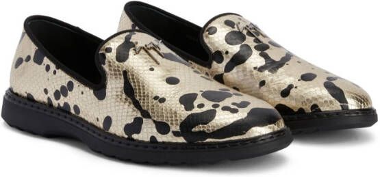 Giuseppe Zanotti snake-effect paint-splatter leather loafers Neutrals