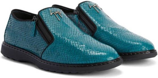 Giuseppe Zanotti snake-skin effect leather loafers Blue
