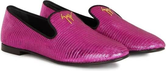 Giuseppe Zanotti snakeskin-effect logo loafers Pink