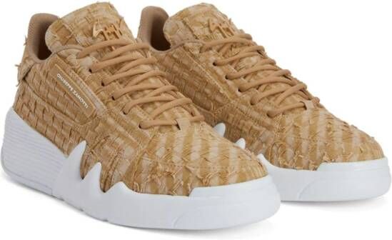 Giuseppe Zanotti Talon distressed-jacquard sneakers Neutrals