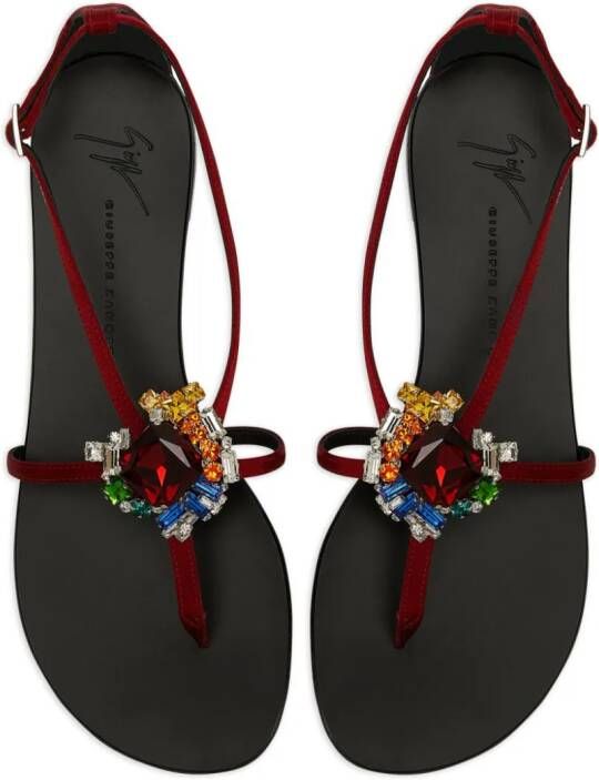 Giuseppe Zanotti Tarassacum crystal-embellished flat sandals Red