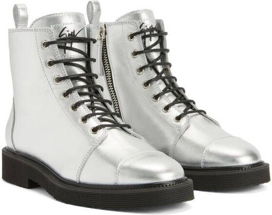 Giuseppe Zanotti Thora lace-up cargo boots Silver