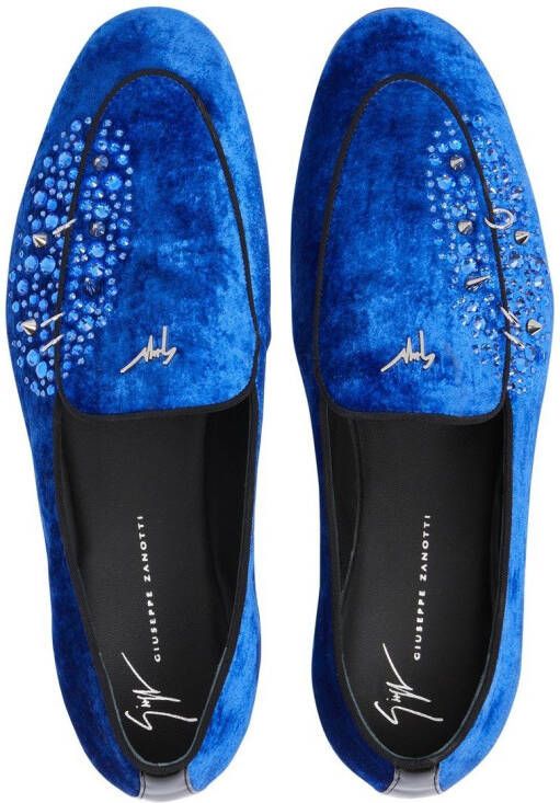 Giuseppe Zanotti velvet-effect rhinestone loafers Blue