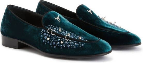 Giuseppe Zanotti velvet-effect rhinestone loafers Green