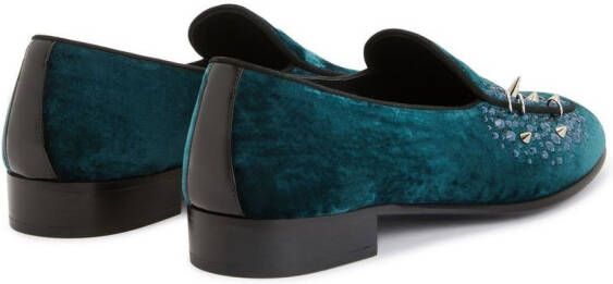 Giuseppe Zanotti velvet-effect rhinestone loafers Green