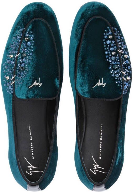 Giuseppe Zanotti velvet-effect rhinestone loafers Green