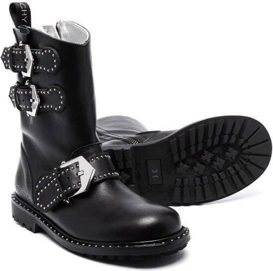 Givenchy Kids buckled stud-embellished boots Black