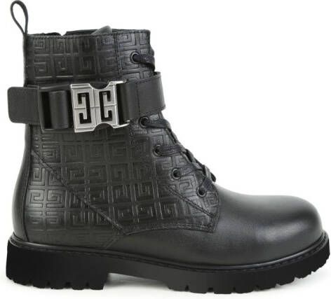 Givenchy Kids logo-buckle lace-up leather boots Black