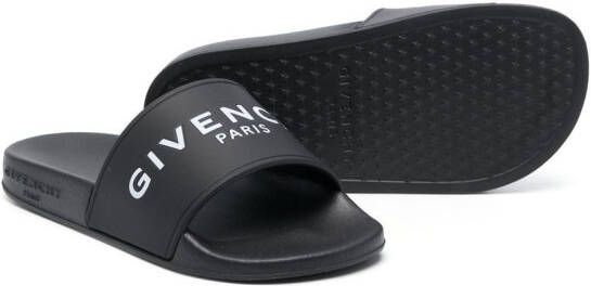 Givenchy Kids logo-print open toe slides Black