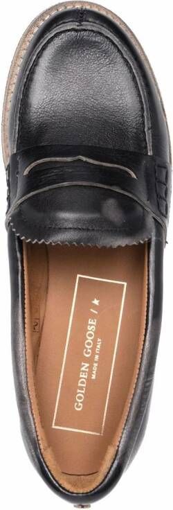 Golden Goose distressed effect logo-print loafers Black