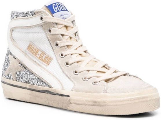 Golden Goose glitter-detail leather high-top sneakers Silver