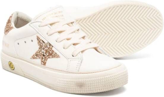 Golden Goose Kids May glitter-detail leather sneakers Neutrals