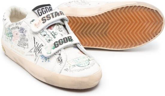Golden Goose Kids sketch-print touch-strap leather sneakers White