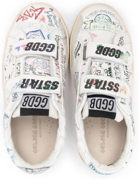 Golden Goose Kids sketch-print touch-strap leather sneakers White