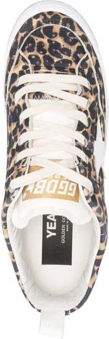 Golden Goose leather leopard-print sneakers Brown