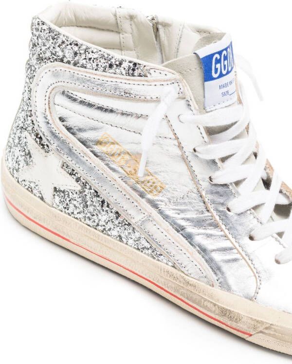 Golden Goose logo-patch lace-up sneakers Silver