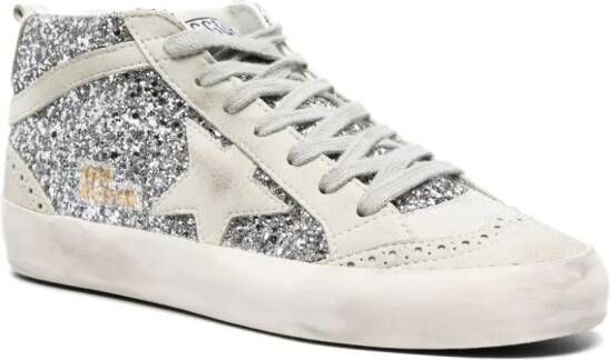 Golden Goose Mid-Star glitter-detail leather sneakers Silver