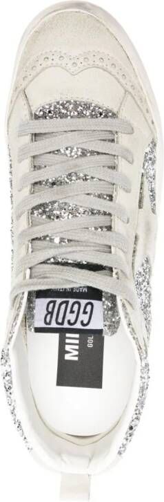 Golden Goose Mid-Star glitter-detail leather sneakers Silver
