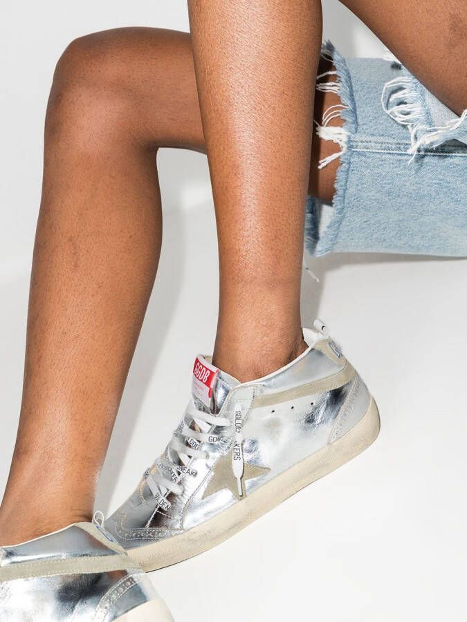Golden Goose Mid-Star laminated sneakers Silver