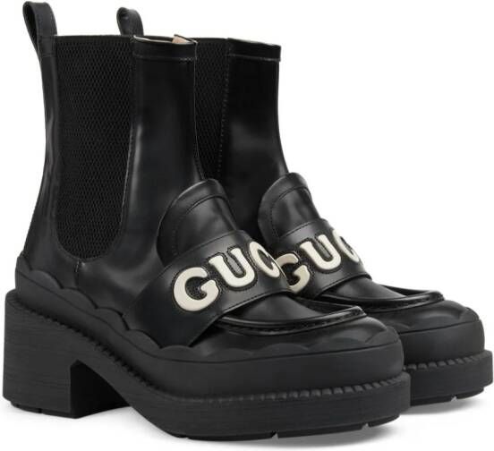 Gucci 60mm logo-lettering leather boots Black