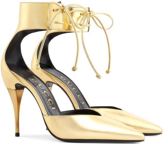 Gucci ankle-cuff metallic leather pumps Gold