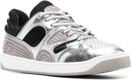 Gucci Basket metallic-leather sneakers Grey