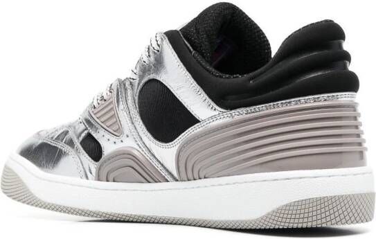 Gucci Basket metallic-leather sneakers Grey