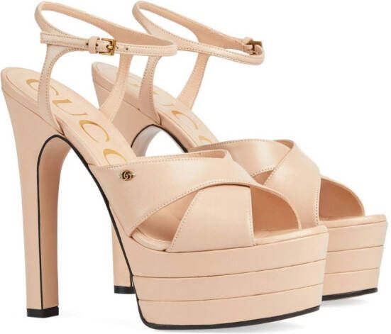 Gucci crossover-strap platform leather sandals Pink