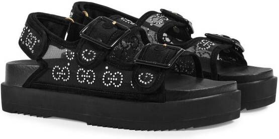 Gucci crystal-embellished monogram-pattern sandals Black