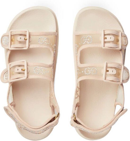 Gucci crystal-embellished monogram-pattern sandals Neutrals