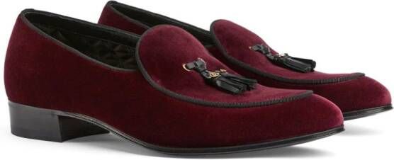 Gucci Double G-detail velvet loafers Red