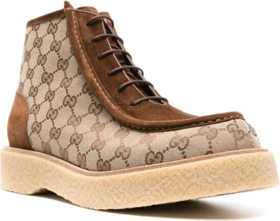 Gucci GG Supreme lace-up boots Brown