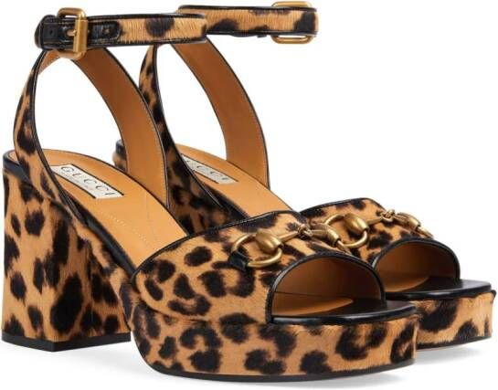 Gucci Horsebit 90mm leopard-print sandals Brown