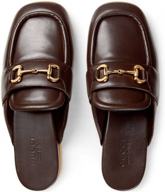 Gucci horsebit-detail leather slippers Brown